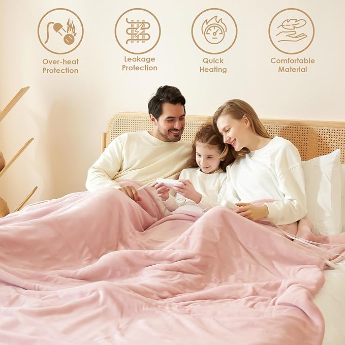 EHEYCIGA Heated Blanket Electric Blanket Full Size - Heating Blanket with 5 Heating Levels & 10 Hours Auto Off, Soft Cozy Sherpa Washable Blanket with Fast Heating, 72 x 84 Inches, Pink