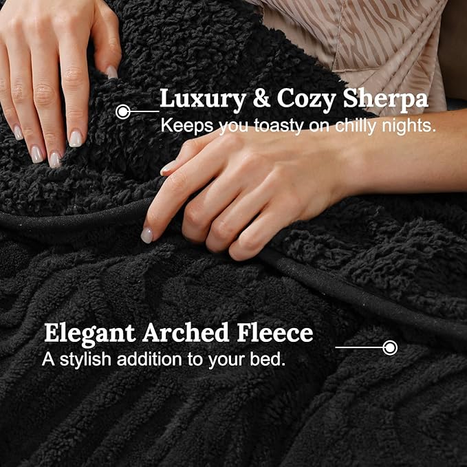 Sherpa Fleece Adult Weighted Blanket Great for Sleep, 15 lbs Dual Sided Soft Fuzzy Heavy Blankets for Couch Bed Sofa, Cozy Warm Fluffy Arched Jacquard Throw for Winter (Black, 60" x 80", 15 Pounds)