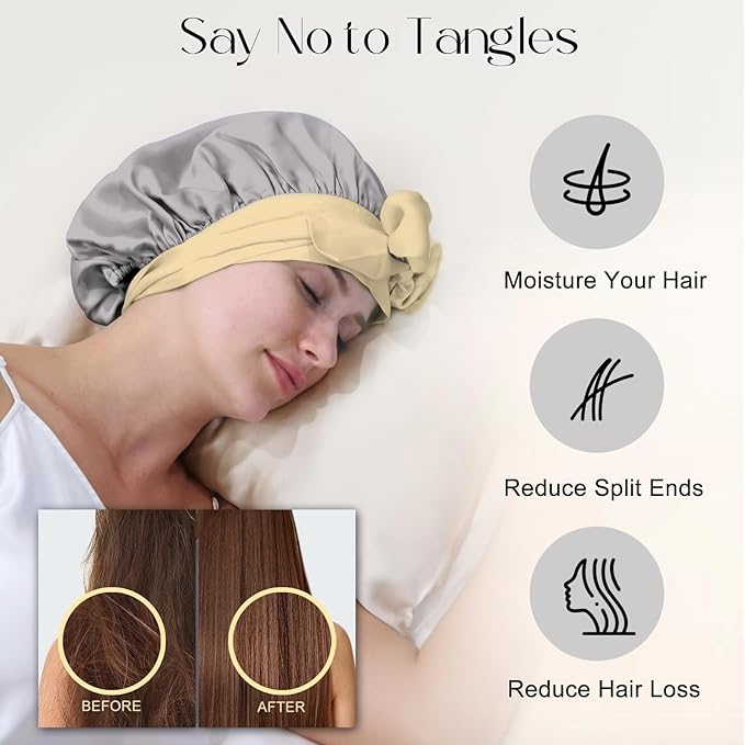 ZIMASILK 100% Mulberry Silk Bonnet for Sleeping Women Double Layer Hair Wrap with Silk Tie Band,1 Pack