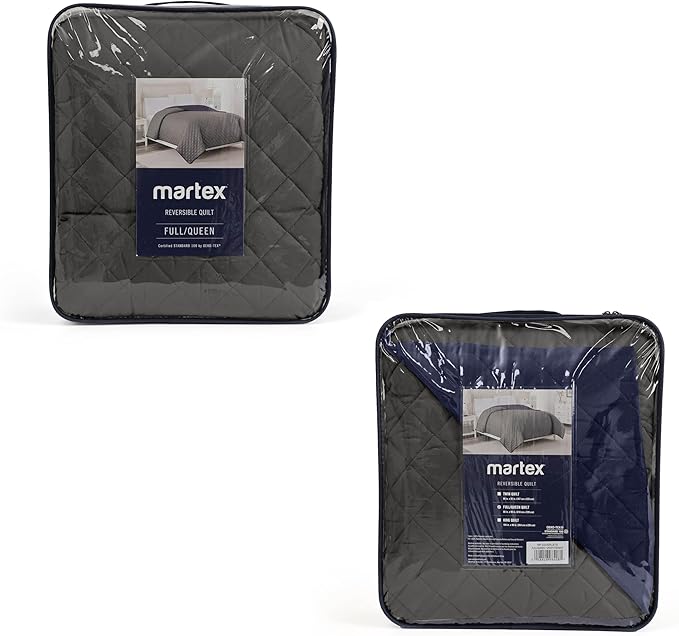 Martex Reversible Coverlet – King Bed Quilt – Lightweight King Size Bedding – Durable King Size Quilts for Bed – Soft - Easy Care Bedding – Graphite/Navy