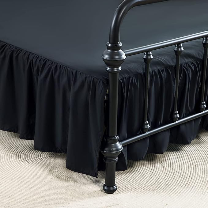 Bed Skirt Ruffled Bed Skirt with Split Corners, 18 Inch Drop Dust Ruffle Bed Skirts with Platform, Black, Full Size