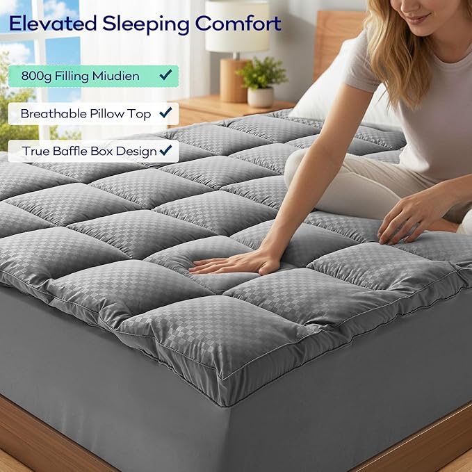 OLANLY Dual-Layer 4 Inch Twin Size Memory Foam Mattress Topper for Back Pain, 2 Inch Cooling Pillow Top Mattress Pad Cover and 2 Inch Gel Memory Foam Topper, Deep Elastic Pocket, Grey