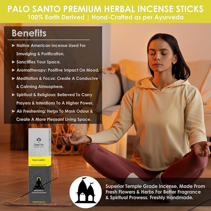 Simply Vedic Palo Santo Incense Sticks – 250g Pack (Approx. 135 Handmade Agarbatti + Free Holder) | Natural & Charcoal-Free | 45-Min Burn for Meditation, Yoga, Aromatherapy, Energy Cleansing