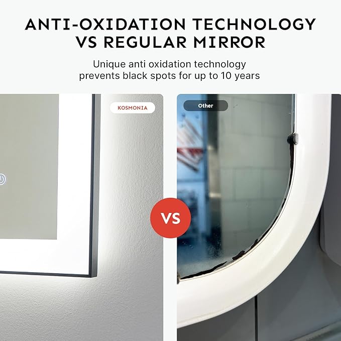 32x40'' LED Bathroom Mirror w/Light, Aluminum Frame, Dimmable Front & Backlit, Anti-Fog, Distortion Free, Light Memory, Tempered & Shatter-Proof Wall Mounted Vanity Silver Coating Mirror