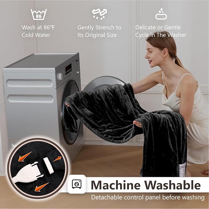 Wapaneus Heated Blanket Electric Queen Size 84"x90"-Dual Control with 10 Heat Levels 12 Timer Settings and 8 Hours Auto-Shut Off,Fast-Heating Electric Blanket,ETL Listed Machine Washable,Black