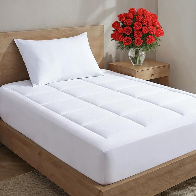 Mattress Pad Twin XL Size – Quilted Fitted Mattress Protector – Cotton Pillow Top Cover w/ 8-16" Deep Pockets – Thick & Plush – Cooling, Breathable and Noiseless – Machine Washable – 39 x 80 (White)