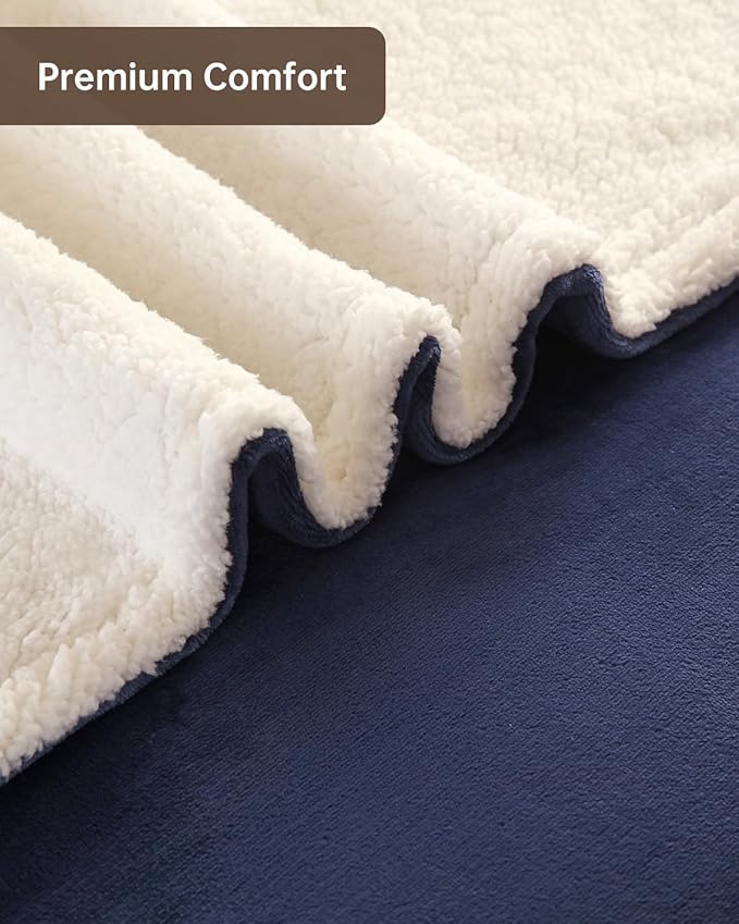 Electric Heated Blanket Throw Size, Washable Blanket Warmer for Home for Adults, Fast Heating Super Cozy Soft Flannel 50" x 60", 9 Heat Levels, 1-9H Auto-Off, ETL Certified, Navy Blue