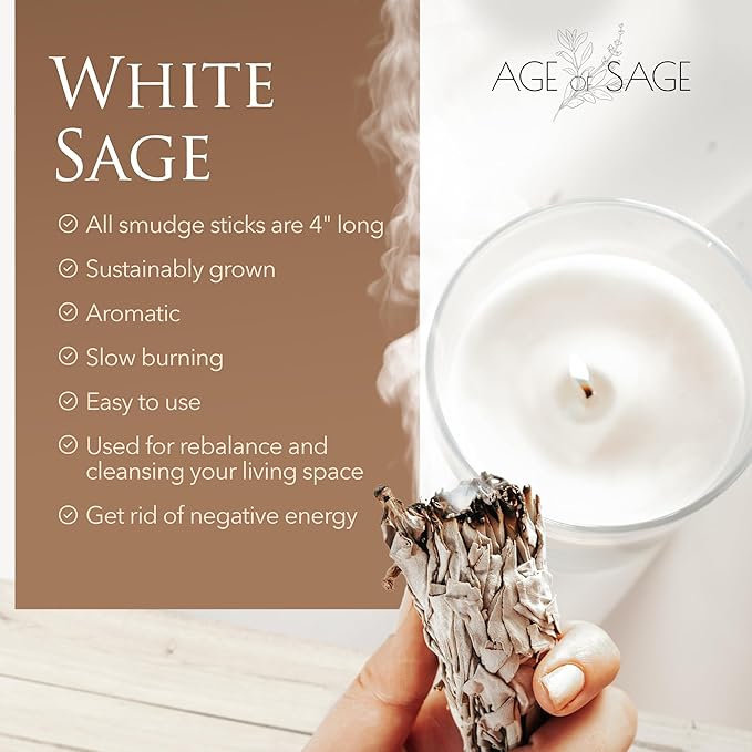 White Sage Smudge Sticks 4" Long - Burning Sage Bundle for Cleansing House, 3pk
