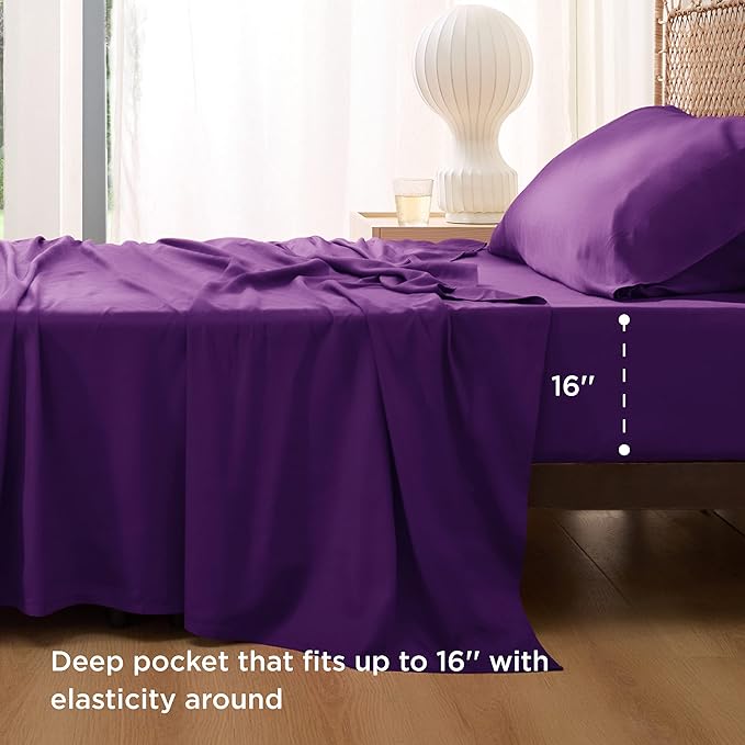 Bedsure Cooling Sheets Twin XL, Rayon Derived from Bamboo, Breathable & Soft Twin XL Sheet Sets, Deep Pocket Up to 16 Inches, Hotel Luxury Silky Dorm Bedding for Hot Sleepers, Plum