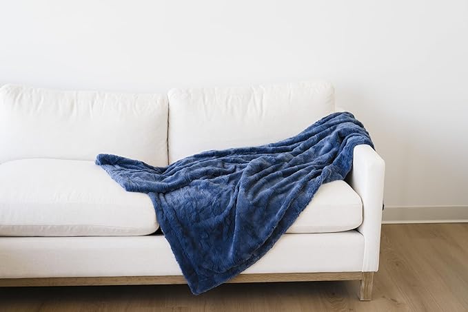 GRACED SOFT LUXURIES Throw Blanket Super Soft Warm Elegant Cozy Comfy Cozy Decorative Textured Faux Fur for Home, Bed, Couch, Sofa, Travel (Large 50" x 60", Blue)