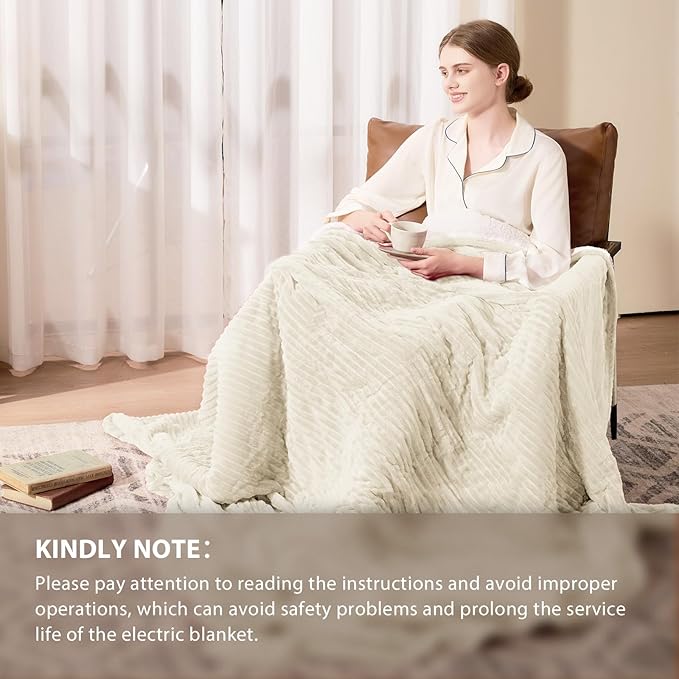 Homemate Electric Heated Blanket Queen Size - 84"x90" Heating Blanket Queen Size Dual Control 1/2/4/6/8 Hours Auto-Off 10 Heat Level Over-Heat Protection Soft Flannel Sherpa ETL Certification