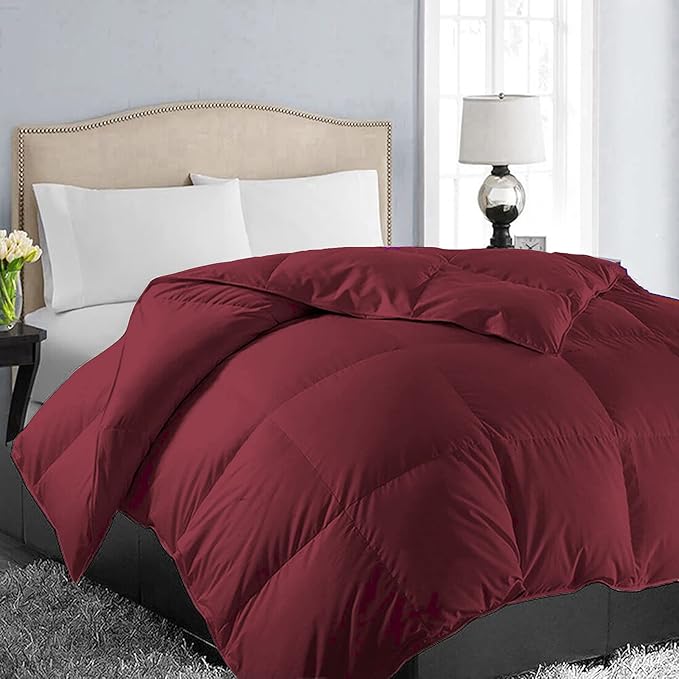EASELAND King Size Down Alternative Comforter - Quilted Duvet Insert for All Seasons, Soft Lightweight with Corner Tabs, Summer Winter Warm Bedding, Burgundy 90x102 Inches