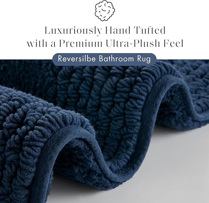 Madison Park Splendor Reversible 100% Cotton Tufted Bathroom Rug-3000 GSM Hotel Quality Luxurious Plush Medium Pile Bath Mat Absorbent, Quick Dry, Shower Room Décor, 17x24 Navy