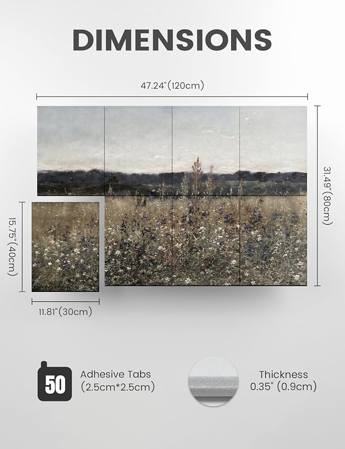 Wall Art Acoustic Panels,47''X31''Soundproof Wall Panels-8-Pack with 50 Adhesive Tabs, Decorative Sound Absorbing Panels for Living Room and Recording Studio, Offices-Champ Fleuri