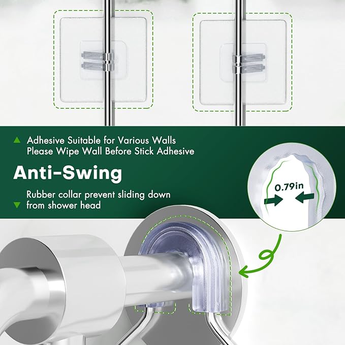 Stainless Steel Shower Caddy for Handheld Shower Heads,Rustproof Hose Shower Organizer Adjustable Length Shower Rack with 24 Hooks,Razor Holder,Soap Holder