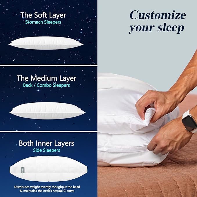 Nuzzle Adjustable Pillow for Side Sleepers, Luxury King Size Bed Pillow Hotel Collection - Best Adjust Height Soft Firm Pillow for Back, Stomach or Side Sleepers