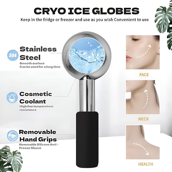 Ice Globes for Face Eyes, Unbreakable Stainless Steel Cool Massagers for Skincare Routines, Multifunctional Cold Roller Cooling Globes for Puffiness, Sagging Skin, Fine Lines Facial Relaxation (Black)