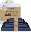Threadmill Luxury Full Size Sheets | 656 Thread Count Certified Supima Cotton Sheets for Full Size Mattress | 5-Star Hotel Quality 4 Piece Bed Sheet with Extra Deep Pocket | Folkstone Blue Sheet