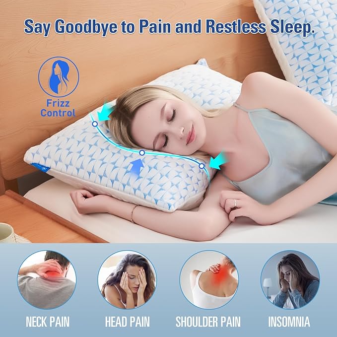 QUTOOL Firm Pillow King Size Shredded Memory Foam Pillows, Adjustable Cooling Pillow for Side Sleeper, Supportive Fluffy Bed Pillows for Sleeping with Washable Cover, Gift for Dad Mom