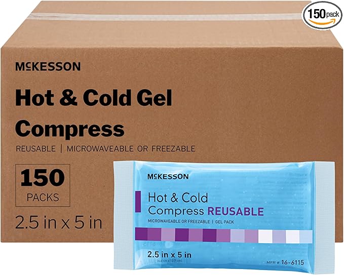 McKesson Cold and Hot Compress Reusable [150 Pack] Gel Ice Hot Packs for Injuries, 2.5 in x 5 in