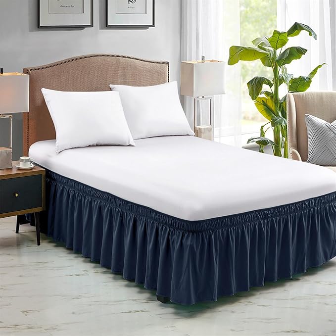 FreshCulture King Bed Skirt, Dust Ruffle for King Size Bed, Easy Fit with 18-Inch Tailored Drop, Elastic Wrap Around Bed Skirt King Size, Hotel Quality Bed Skirts for Adjustable Bed (Navy Blue)