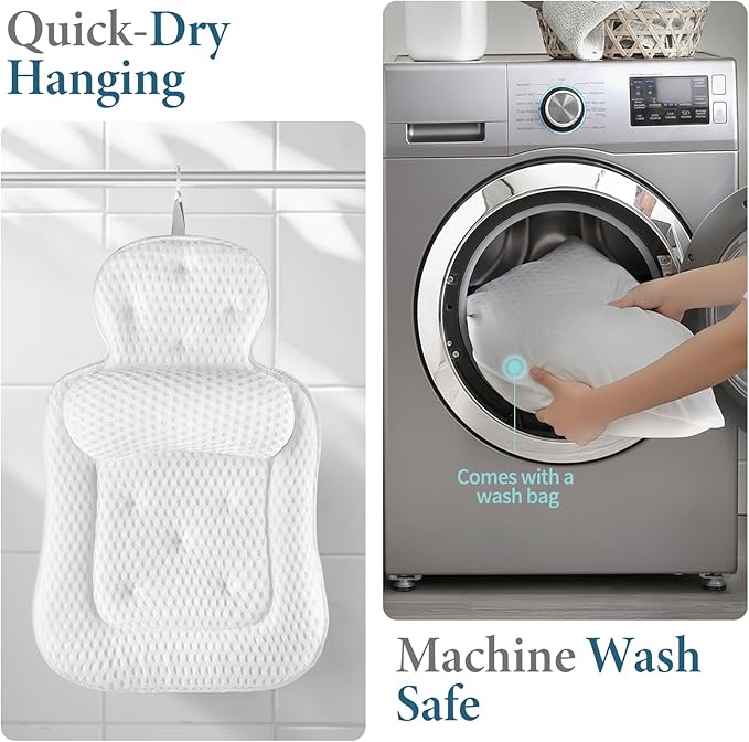 Bath Pillows for Tub, Extra Large Bathtub Cushion for Head and Neck with Soft 5D Mesh Fabric and 54 Non-Slip Suction Cups, Relaxing Tub Shower Accessories Spa Gifts