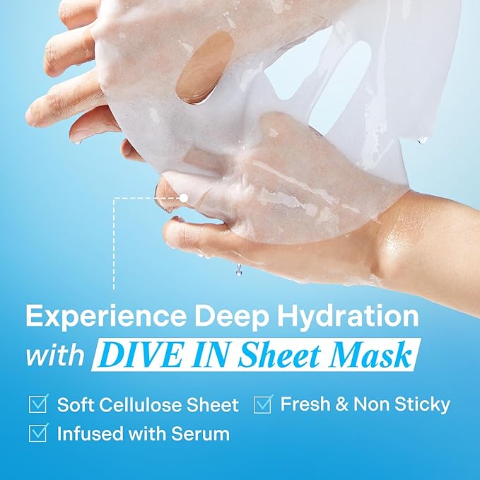 Torriden DIVE IN Hyaluronic Acid Facial Mask (10 sheets) | Deep Hydration Korean Face Sheet Mask | Panthenol & Allantoin | Great Holiday & Christmas Gift Stocking Stuffer