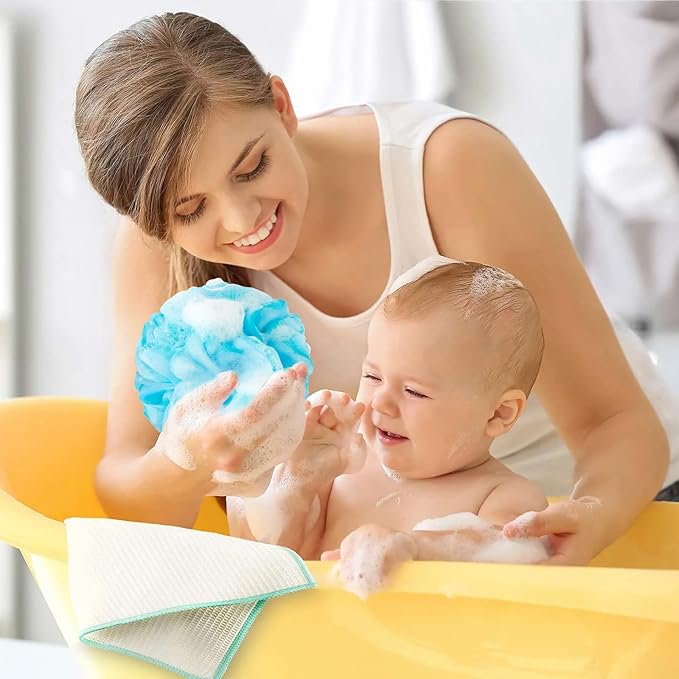 Bath Loofah Sponge Back Scrubber Shower Sponge Soft Mesh Exfoliator Pouf Shower Ball Bath Sponges for Women and Men Bath Accessories (4Pcs 50g Mix Black)