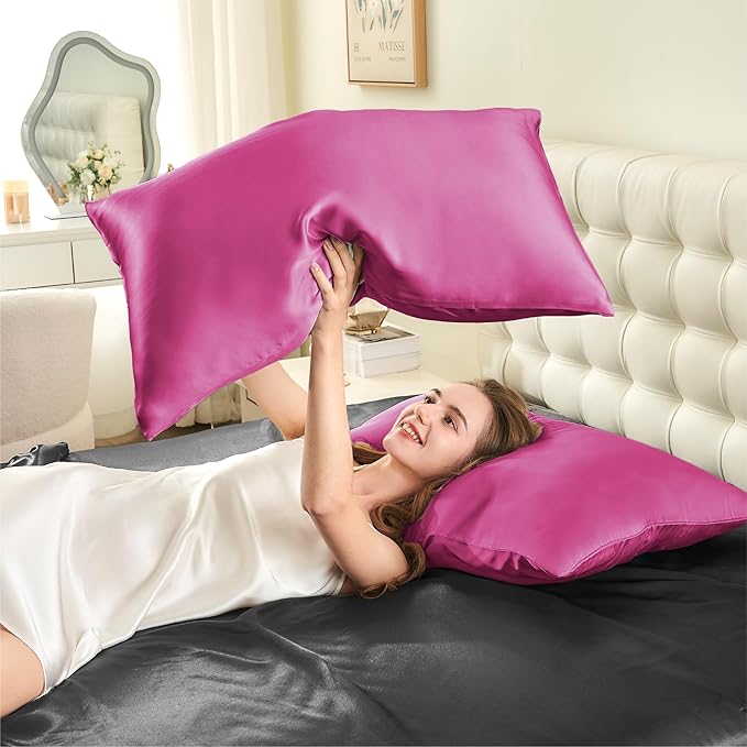 INFIIXSO Mulberry Silk Pillow Cases King Size Set of 2, Silk Pillowcase with Hidden Zipper 20"x36", Extraordinary Smooth and Soft Pillow Case for Hair and Skin(Hot Pink, 2 Pack)