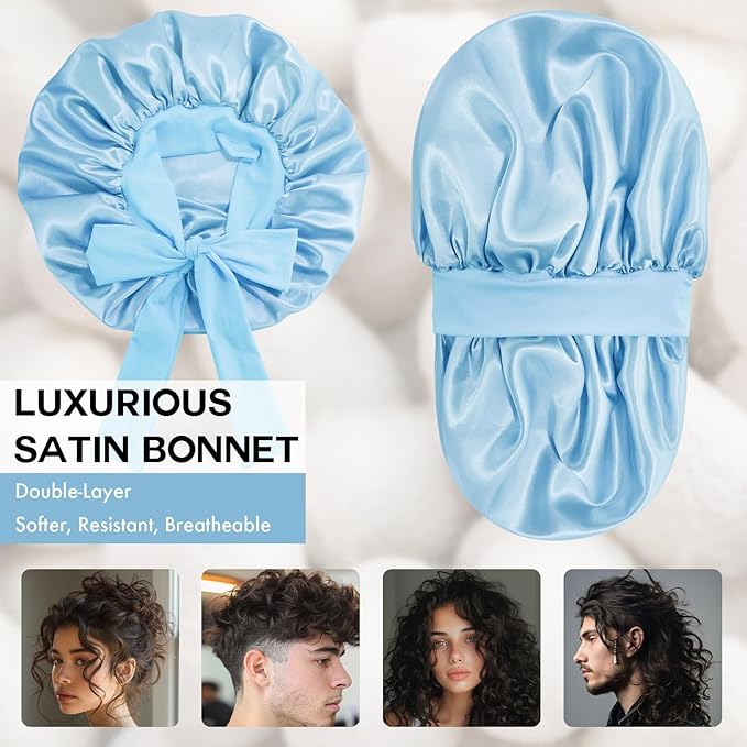Silk Bonnet for Sleeping Women, Adjustable Soft Satin Lined Bonnet with Tie Band, Double Layer Sleep Night Cap