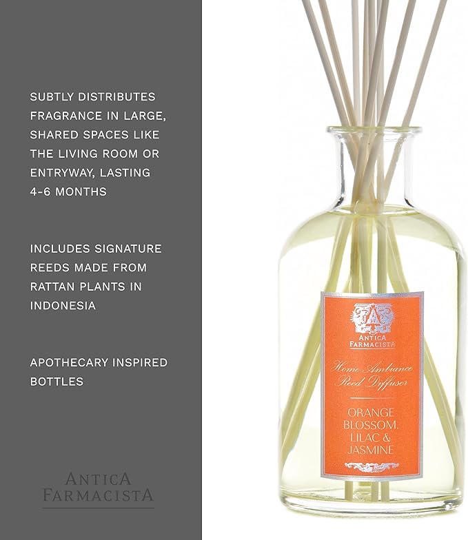Antica Farmacista Home Ambiance Diffuser - Long-Lasting Reed Scent Diffuser - Luxury Room Freshener Gift - Orange Blossom, Lilac & Jasmine, 16.9 fl oz