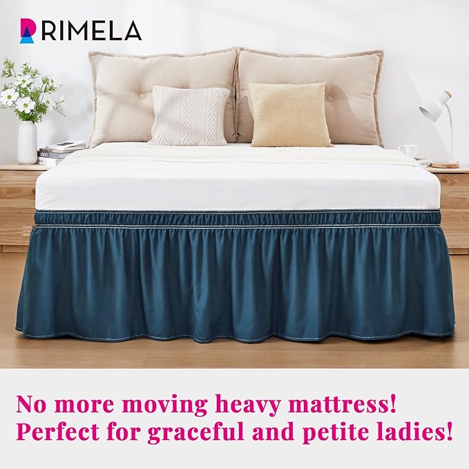 RIMELA Dark Teal Bed Skirt Queen Size 18 Inch Drop, Wrap Around Elastic Bedskirt, Dust Ruffle for Adjustable Bed Base Machine Washable Easy to Install Bed Skirts