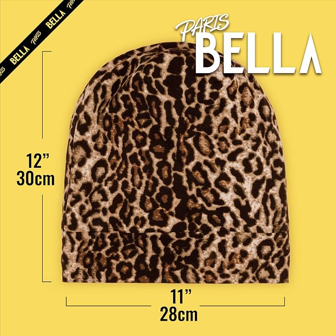 Satin Lined Sleep Cap Bonnet for Curly Hair and Braids, Stay On All Night Hair Wrap with Adjustable Strap for Women and Men, Brown Leopard, Pack of 1
