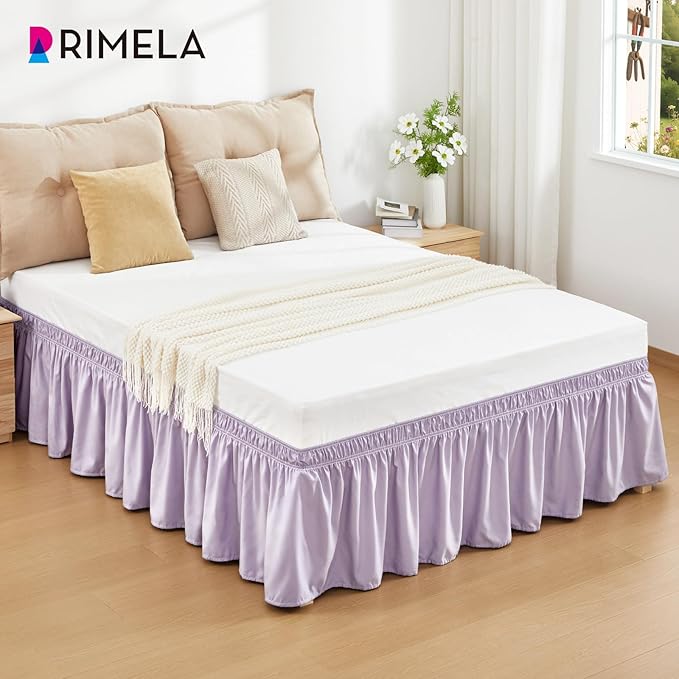 RIMELA Lavender Purple Bed Skirt King Size 18 Inch Drop, Wrap Around Elastic Bedskirt, Dust Ruffle for Adjustable Bed Base Machine Washable Easy to Install Bed Skirts
