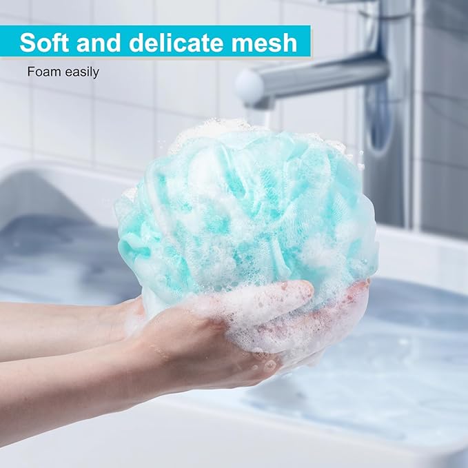 Loofah for Women 75g 4 Pack, Bath Sponge Soft Mesh Shower Puff Loofah Sponge, Exfoliating Body Scrubber, lufas for Women, Shower Accessories (Blue)
