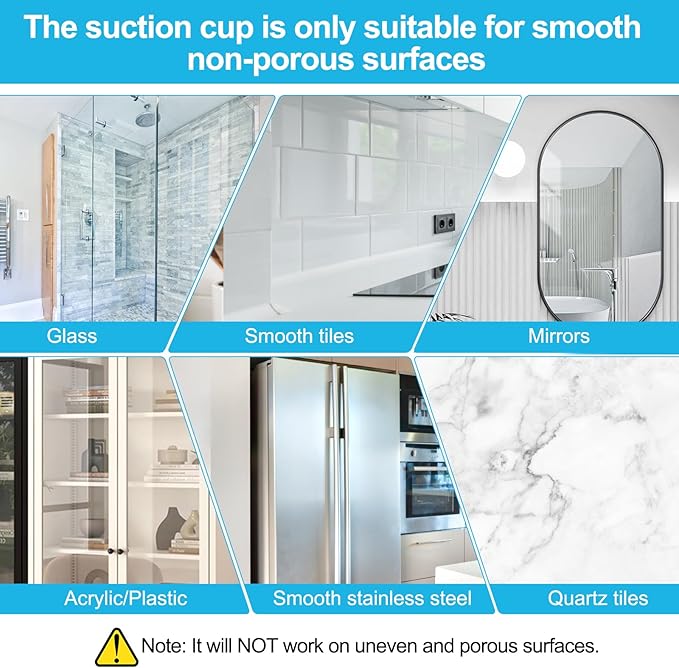 5 Pack Suction Cup Hooks for Shower, Suction Cup Towel Hooks for Bathrooms, Adhesive Wall Hook, SUS304 Waterproof Stainless Steel Hooks for Bathroom, Bedroom, Kitchen, Hotel and Office