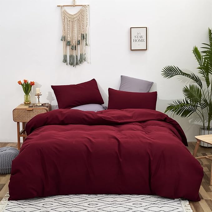 Cottonight Burgundy Comforter Cal King Claret Wine Red Bedding Comforter Set California King Women Dark Red Comforter Cotton Blanket Quilt Breathable Chic Modern Solid Comforter Set