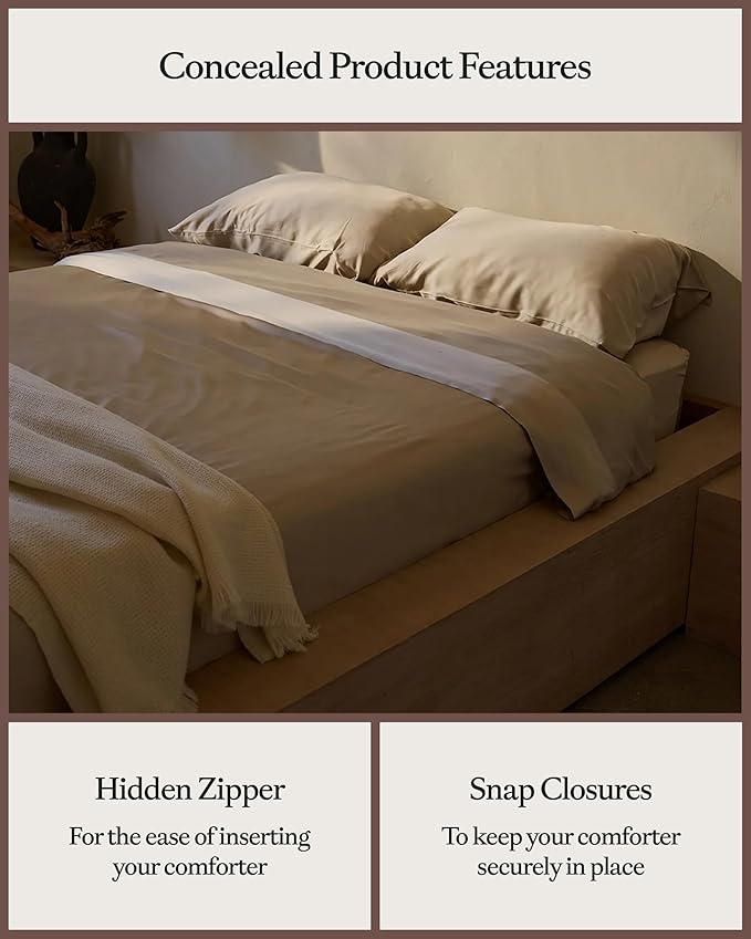 Cozy Earth Luxury Duvet Cover Twin - 100% Viscose from Bamboo - Ultra-Soft, Cooling & Lightweight Duvet Cover - Temperature-Regulating Bedding with Concealed Zip & Interior Snap Closures - Driftwood