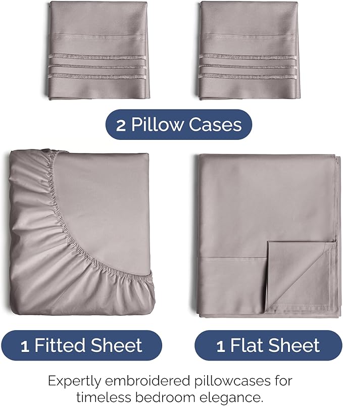 Cal King Size 4 Piece Sheet Set - Extra Soft, Breathable & Cooling Sheets - Hotel Luxury Bed Sheets for Women & Men - Deep Pockets, Easy-Fit & Wrinkle-Free Sheets - Thistle Purple Oeko-Tex Bed Sheets