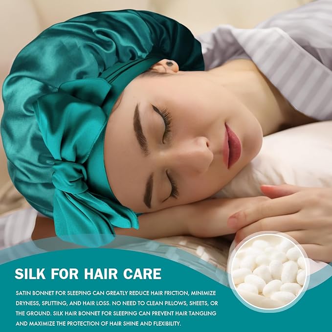 Silk Bonnet for Sleeping Women, Adjustable Soft Satin Lined Bonnet with Tie Band, Double Layer Sleep Night Cap