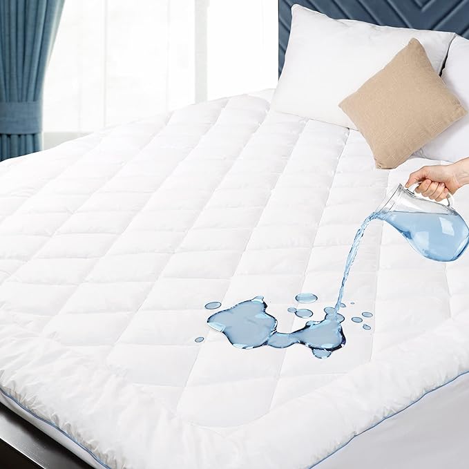 Queen Size Mattress Protector Waterproof Quilted Mattress Cover Cotton Mattress Pad Cover Extra Deep Pocket 18-22" Thin Version Hypoallergenic & Soft
