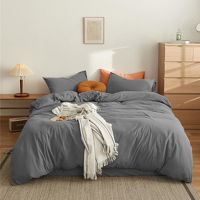 Cottonight Grey Comforter Sets Queen Dark Grey Comforter Queen Size Men Women Charcoal Grey Quilts Blanket Modern Solid Smoke Gray Bedding Comforter Set for Men Boys Adults