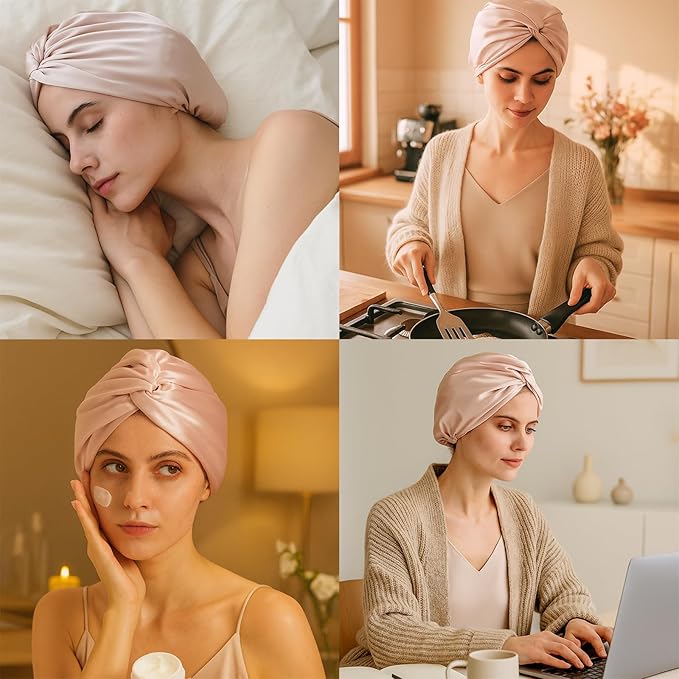 100% Mulberry Silk Bonnet, Double-Layered Hair Bonnet for Sleeping Women, Pure Silk Turban, Night Sleep Hair Wrap