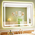 50x36 Inch LED Bathroom Mirror with Lights Front and Backlit Lighted Vanity Mirror for Bathroom Wall with 3 Colors Dimmable Anti-Fog Memory Shatter-Proof IP54 Waterproof Horizontal/Vertical