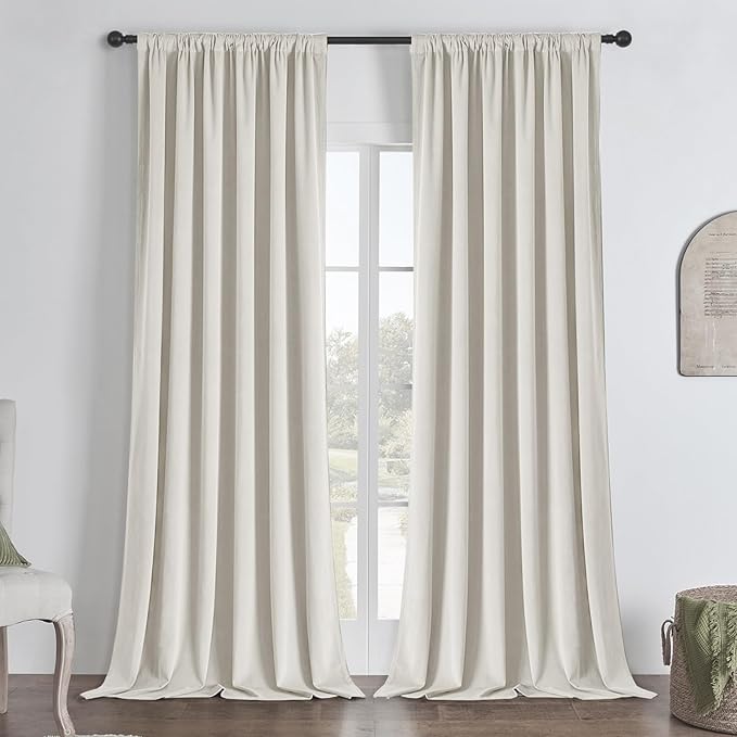 Joydeco White 100% Blackout Curtains 72 Inch 2 Panels, Luxury Thermal White Velvet Curtains for Bedroom Living Room, Soundproof Blackout Window Drapes, Rod Pocket & Back Tab (52W x 72L)