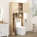 31" W Over The Toilet Storage Cabinet with Fluted Door, Oak Bathroom Organizer with Adjustable Shelf, Natural Toilet Paper Holder Stand Wave Door for Restroom, Laundry Room