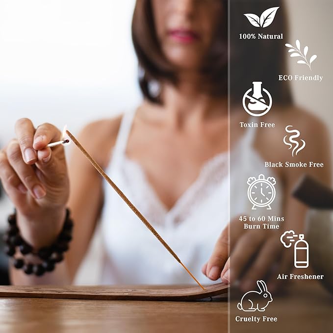 Incense Sticks, Saffron Sandal Incense, Made with Natural Ingredients, Hand Rolled Aromatic Masala, 40 Stick Pack, 45-60 Minute Burn Time, Best for Home Fragrance, Meditation, Yoga, Spiritual Healing