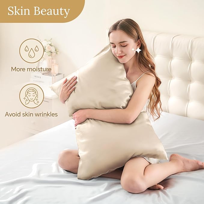 INFIIXSO Mulberry Silk Pillowcase for Hair and Skin, Silk Pillow Cases King Size with Hidden Zipper 20x40 Inches, Extraordinary Smooth and Soft Cooling Pillow Cases for Hot Sleepers(Beige, 1 Pack)
