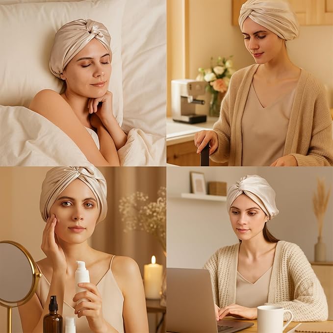 100% Mulberry Silk Bonnet, Double-Layered Hair Bonnet for Sleeping Women, Pure Silk Turban, Night Sleep Hair Wrap