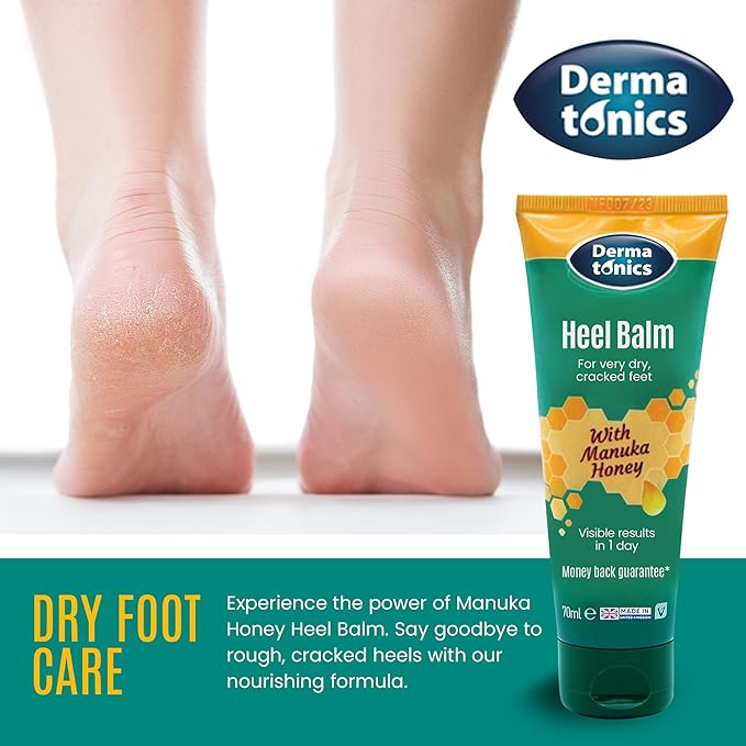 Dermatonics Foot Cream with Manuka Honey, Heel & Elbow Treatment, Exfoliating, Moisturizing Care for Cracked Heels and Dry Skin - 2.37 fl oz Tube